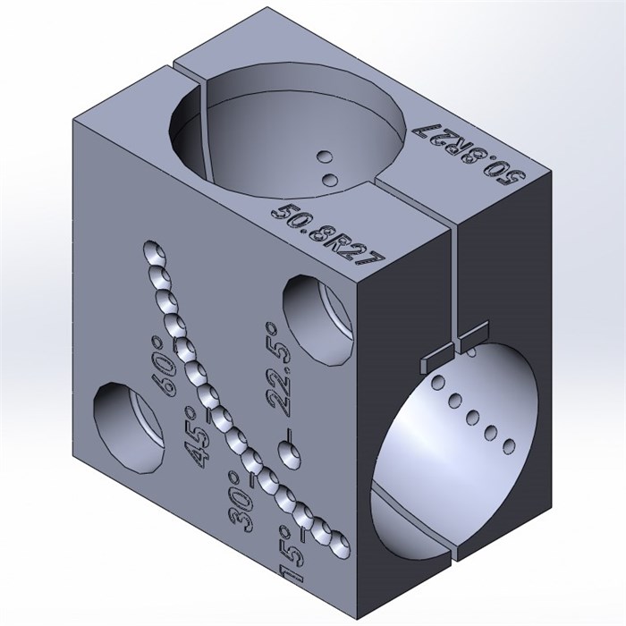 Приспособление (струбцина) для фиксации отвода Ø50.8 в тисках ленточнопильного станка STR50,8R29